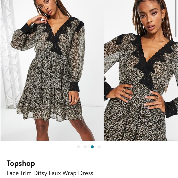 Never worn Topshop long sleeve Midi Lace Trim Ditsy Faux Floral Dress. Size 12. - Picture 9 of 11